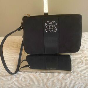 Coach Madison Wristlet Black Signature CC Canvas Silver Accent Leather Strap